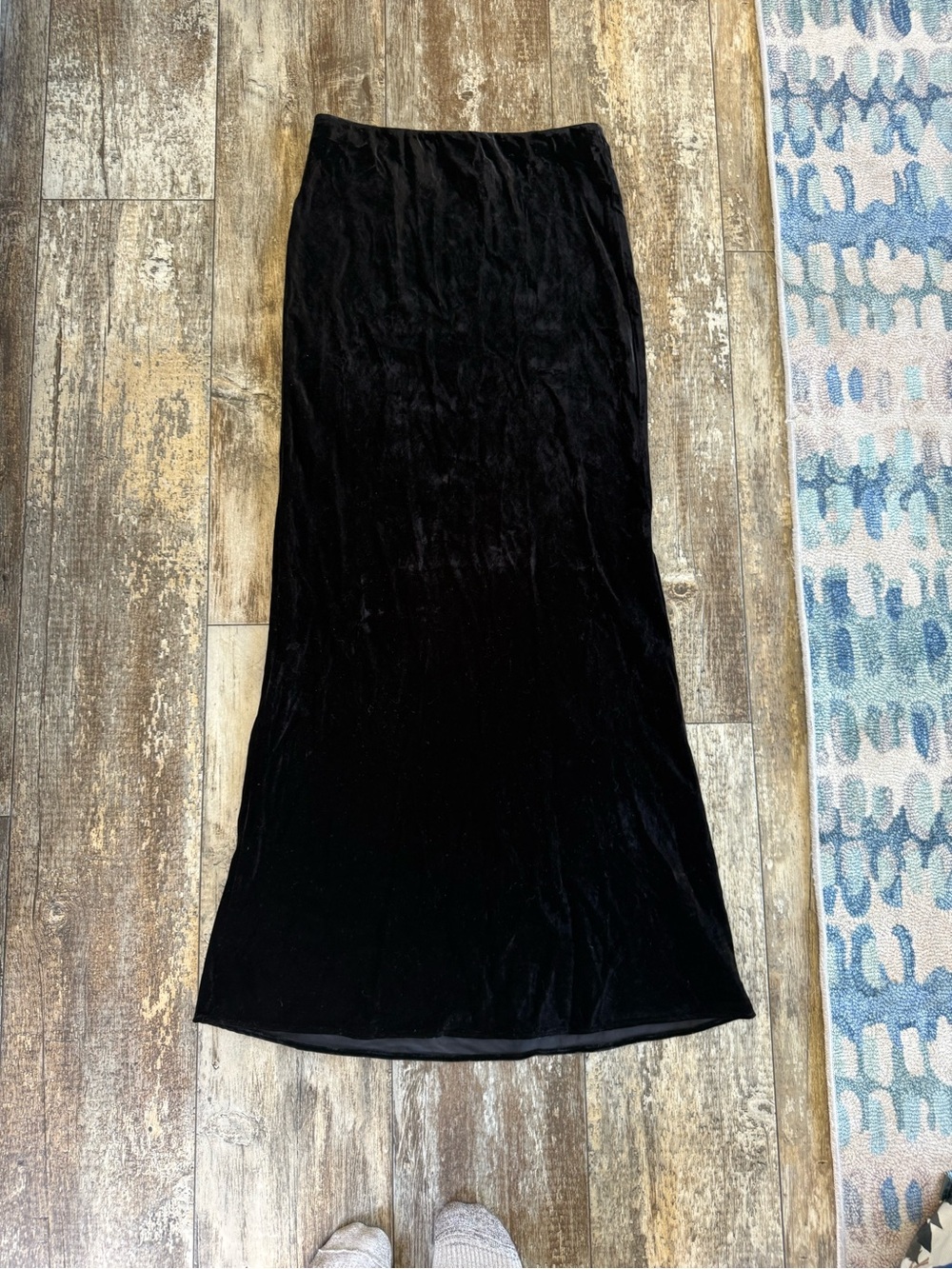 Anthropologie black velvet flare maxi skirt - S